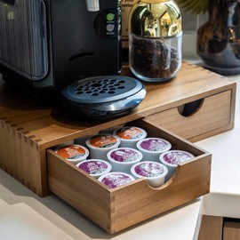 FLYIEE Wooden K Cup Organizer Coffee Pod Storage Box, Coffee Pods and Tea Organizer Holder, K Pod Drawer Coffee Maker Machine Stand, Organizador De Cafe, Kcup Drawer Organizer Under Brewer, 30 Pod Capacity