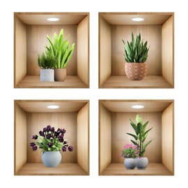 4 adesivi da parete con piante 3D, 30 x 30 cm