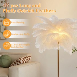LZSlamp Feather Floor Lamp for Living Room, Ostrich Feather Floor Lamp 3 Color Temperatures, Rose Gold Color Body Funky Floor Lamps for Living Room, House Warming Gifts New Home Decor (White, 63in)