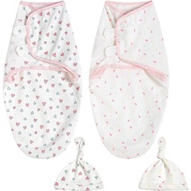 KLERICER 2 Pack Baby Swaddle Wrap Newborn Babies Swaddling Sack, 0-3 Months 100% Soft Breathable Cotton Swaddles Unisex (A)