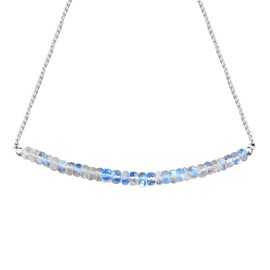 Gempires Rainbow Moonstone Beaded Bar Necklace for Women, Faceted Beads 3-6 mm, Moonstone Crystal Necklace, June Birthstone, 18 inches Adjustable Silver Plated Chain (C)