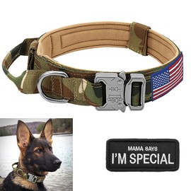 Large Tactical Military Dog Collar K9 - Heavy Duty Dog Collar with Handle, Camo Dog Collar for German Shepherd Medium (Medium, Green Camo)