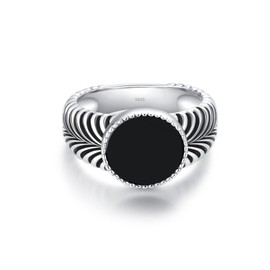 Elegant Men's Ring Made of 925 Sterling Silver with Black Stone - Solid Silver Ring for Men - Classic Design, Highly Polished - Jewellery for Men in Silver and Rose Gold, Silver