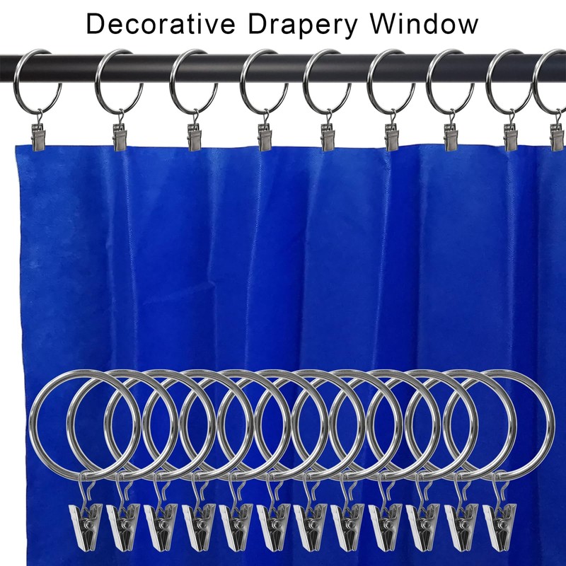 AMZSEVEN 40 Pack Metal Curtain Rings with Clips, Drapery Clips
