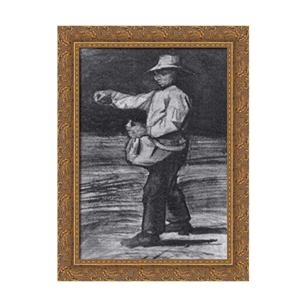 Man Feeding Chickens Or Sowing 18x24 Gold Ornate Wood Framed