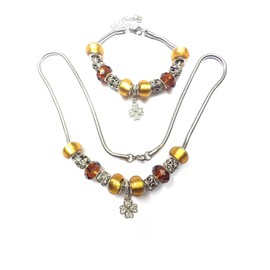 Women's Gold Color Charms Jewelry Set Stainless Steel Clover Pendant Set With Crystals