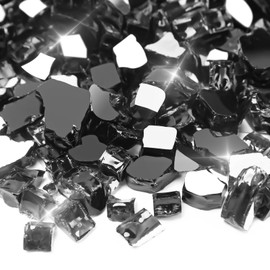 10 lbs Fire Glass, 1/2 Inch Black Reflective Fire Glass for Propane Fire Pit, Fire Pit Glass Rocks Safe for Fireplace, Table and Landscaping