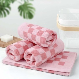 Jacquotha Soft Cotton Hand Towels in Pink Checkered - 4 Pack Lightweight Absorbent Towels for Hand Drying and Face Washing, for Women Girls Wife Daughter, 29x13 Inches