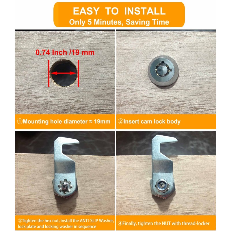 BOZXYE 1 Pack Toolbox Locks with Keys, Hook Cam, 1-1/8"