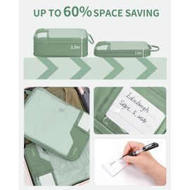 ECOHUB 4 Set Compression Packing Cubes, Suitcases Organiser Bag with Tag, Recycled Travel Bags Organiser for Backpack, Tear-resistant Packing Organiser for Carry On Luggage, Green