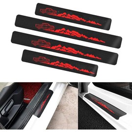 4 Pieces Car Door Sill Protector,Carbon Fiber Threshold Anti-Scratch Sticker Door Edge/Rear Guard Protection Truck Universal Red