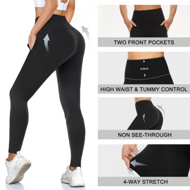 MOREFEEL Leggings with Pockets for Women, High Waisted Tummy Control Workout Brown Hip Lift Yoga Pants Activewear