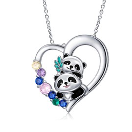Alphm Panda Necklace 925 Sterling Silver Panda Heart Pendant Cute Panda Jewelry for Women Panda Lovers Presents