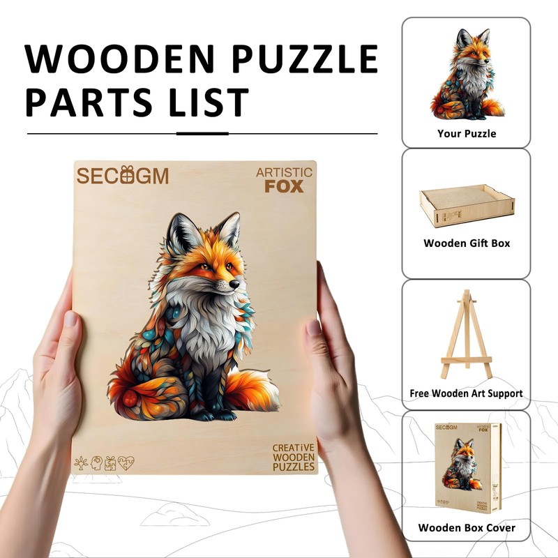 SECOGM Wooden Puzzles for Adults - Artistic Fox Wood Puzzles