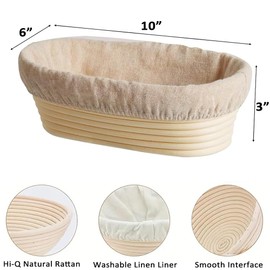 Gamiu Bread Proofing Baskets Set of 2 10.2 inch Oval Shaped Dough with 3 Proofing Bowls w/Liners Perfect for Professional & Home Sourdough Bread Baking