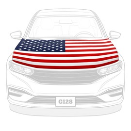 G128 American USA Car Hood Cover | 3.94x5.25 Ft | Washable Elastic Weatherproof Polyester | Two Triangle Fasteners Included | Beautiful Hood Decoration for Festival