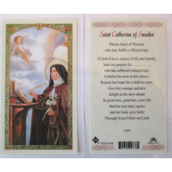 SAINT CATHERINE OF SWEDEN. Laminated 2-Sided Holy Card (3 Cards per Order)