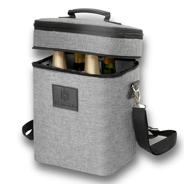 HAMILO 4 Bottle Wine Carrier - Gray, Champagne Carrier Bag,