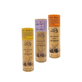 Luxiny Lip Balm 3-Pack – Vegan, Natural Moisturizing Lip Care in Bamboo Tubes with Sunflower Wax and Vitamin E (.15, Vanilla Buttercream, Mango, Black Raspberry)