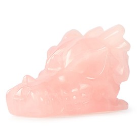 Artistone 2" Rose Quartz Crystal Dragon Skull Head Statue Figuirne Hand Carved Gemstone Dungeons and Dragon Sculpture Reiki Healing Stones for Home Office Decor