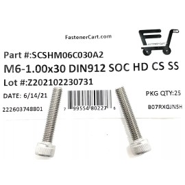 FAS (25) M6-1.0 x 30 Stainless Steel Socket Head Socket Cap Screws DIN912 M6x1.0x30