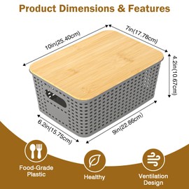 Stackable Storage Basket: Plastic Baskets Bins, Baskets for Organizing, Pantry Decorative Containers for Closets, Cabinets, Shelves(8 Pack, Grey)