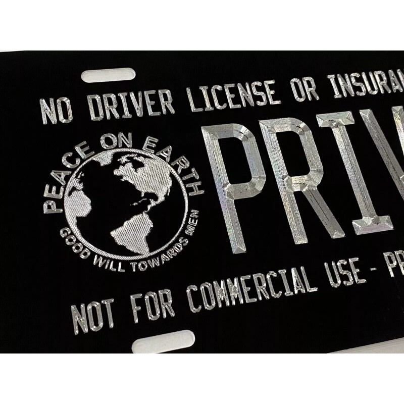 BLVD Engraved PRIVATE No Driver License Insurance Required Car Tag
