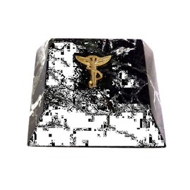 Bey-Berk R26C Black Zebra Marble Paperweight with Gold Plated Chiropractor Emblem