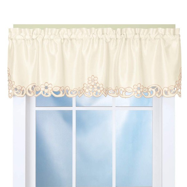 Collections Etc Elegance Scroll Embroidered Cut-Out Window Valance with Rod