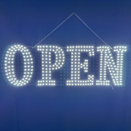 Open Sign - Ultra-Bright LEDs, White Light, Chain-Mounted, 30 x 10 inches, Sign for Storefronts