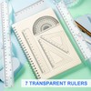 7 Pieces Plastic Ruler, Transparent Precision Ruler, Double Sided Ruler
