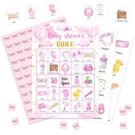 HMJKL Baby Shower Bingo Game, Moon and Stars Bingo Cards Set, Blue Gender Reveal Party Bingo Supplies for Adults, Family Friends Activities Favors Decorations for 24 Player, 01