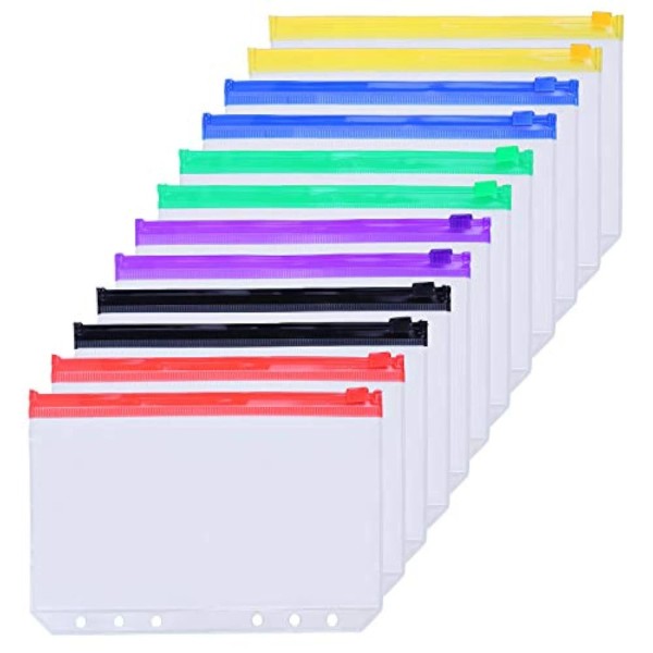Antner 12Pcs A5 Binder Pockets 6Hole Budget Cash Envelopes For
