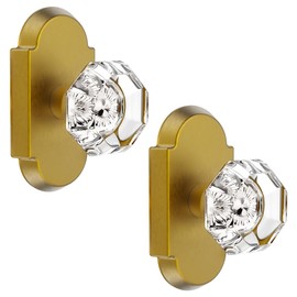 BonKuDoo Crystal Glass Dummy Door Knobs Interior Antique Brass Half Dummy Door Knobs for Hallways and Closets 2 Pack