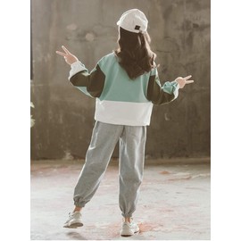 ANGELCITY HIPHOP L01 Jersey, Children's Clothing, Girls' Sweatshirt, Long Sleeve, Top and Bottom Set, 2-piece Set, Simple, Athletic Wear, Korean Style, Stylish, Outerwear, Spring and Autumn, Casual,