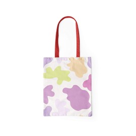 Bonamaison Printed Shopping Bag with Red Long Handles, Reusable Bag, Foldable, Fabric Bag, Size: 34 x 40 cm