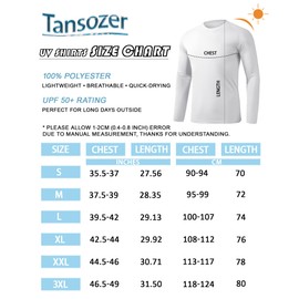 Tansozer Men's UV Protection Long Sleeve T-Shirts UPF 50+ Outdoor Shirts Sun Protection Tops Rash Guard, White