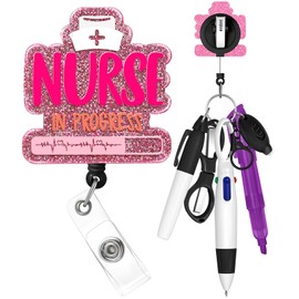 Plifal Nurse Pen Set Badge Reel Holder Accessories Clip - Retractable Mini Nursing Ball Pen Permanent Marker Highlighter Light Foldable Scissors Small Flashlight Work Student Office Hospital Black