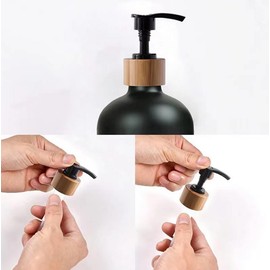 500ML 16.5OZ Upscale Black Glass Soap Dispenser with Bamboo Pump Refillable Bathroom Hand Soap Dispenser Dish Soap Dispenser Boston Round Bottles Dispenser Liquid Pump Bottles