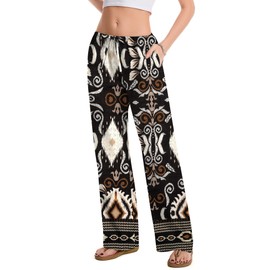 AKEWEI Women's Boho Style Pants Cotton Linen Wide Leg Palazzo Pants Loose Fit with Pockets for Trendy and Comfortable Wear