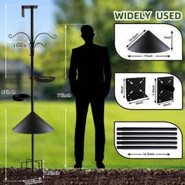 Bird Feeder Pole - 92 Inch Heavy Duty Birdhouse Stand with Squirrel Proof Baffle for Outdoor, Adjustable Bird Feeding Station with Multi Shepherds Hooks Mental Trays for Garden Attracting Wild Birds