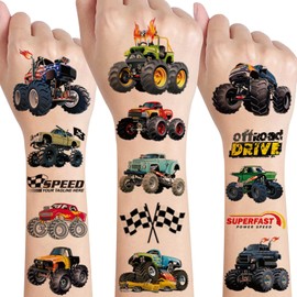 Monster Truck Tattoo Children, 10 Sheets Monster Truck Children's Tattoos Boys Skin-Friendly Monster Truck Temporary Tattoos Stickers, Party Bags Children's Birthday Party Favours Party Decoration