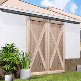 DIYHD 8FT Ceiling Mount Outdoor Double Sliding Barn Door Hardware,Heavy Duty Box Track Kit for Exterior Use,Max Load 300lbs,Fit 2 X 24in Doors (Hardware Only,No Door)