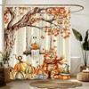 AEMBEE Fall Halloween Shower Curtain Cute Cat with Ghost Thanksging