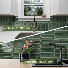 Green Long Hexagon Tile Peel and Stick Backsplash, 10 Sheets Self-Adhesive Wall Tiles Stick on Back Splash for Kitchen, Bathroom, Fireplace,RV(12"×12")