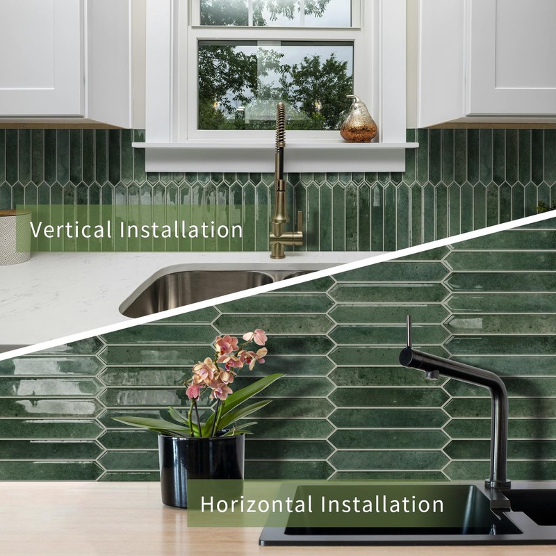 Green Long Hexagon Tile Peel and Stick Backsplash, 10 Sheets
