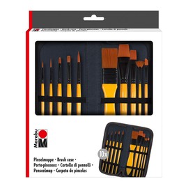 Marabu 1628000000002 Brush Case and 10 Brushes Made of FSC Certified Wood, Approx. 9.3 x 23 cm