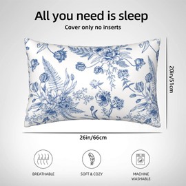 Imitation Silk Pillow Case for Hair and Skin Vintage Bouquets Blue Flowers Standard Size 1 Pack Satin Pillow Cases with Zipper Super Soft Pillow Cover for Women Bed Sleeping, 20x26 Inches