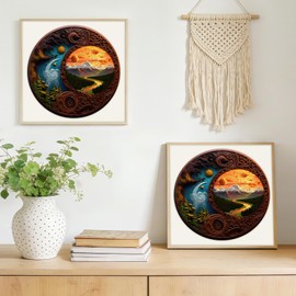 Round Wooden Jigsaw Puzzle - 246 Piece Yin Yang Nature Scene Mountain & Forest Design, Decorative Artisanal ZenCircle Puzzle for Adults (Wood Carving)