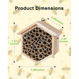 vensovo Mason Bee House - Replaceable Tubes Carpenter Bee Houses Bamboo Bee Hotel Wooden Bee Hive for Pollinating Bees, Outdoors, Carpenter Bees